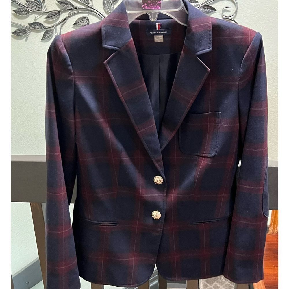 NWOT Tommy Hilfiger Burgundy Plaid Blazer Size 4 #MC032